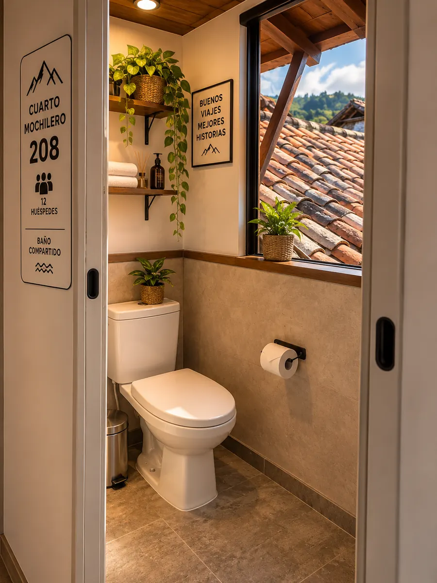 Representación conceptual del baño del cuarto mochilero
