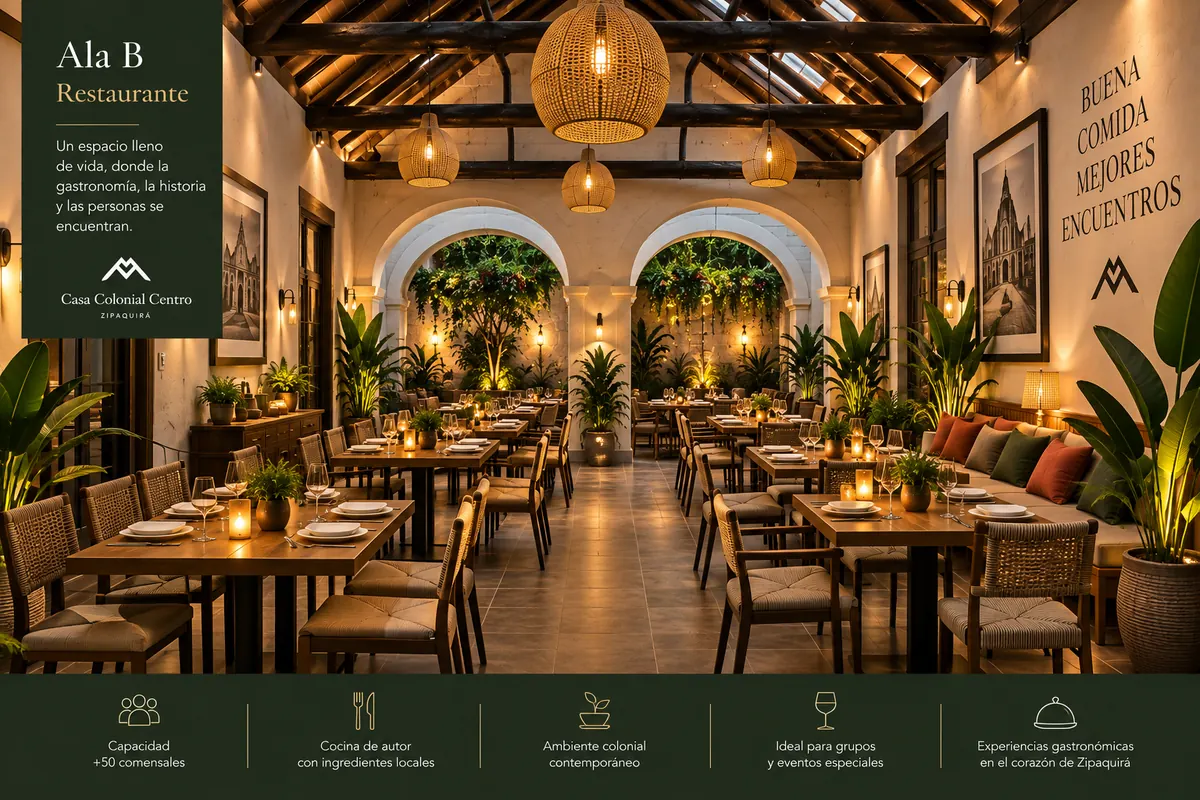 Representación conceptual del ala B del restaurante, con dos arcos y el salón principal